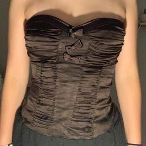 US M bebe brown silk strapless bustier barely worn